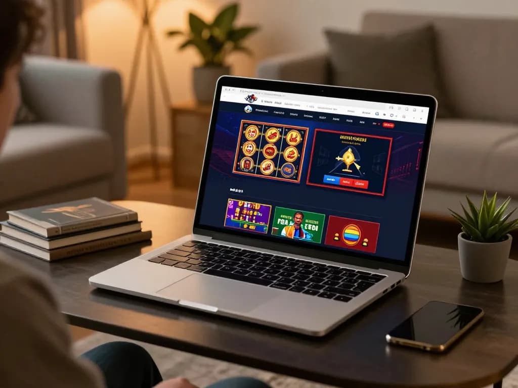 Engaging online gaming experience at 678vip casino with user interacting on laptop in a cozy setting