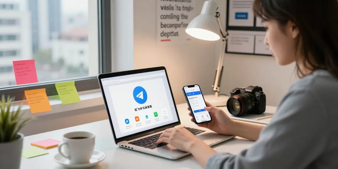 Workspace featuring a user engaging with the 纸飞机中文版官网 platform, illustrating contemporary digital communication.