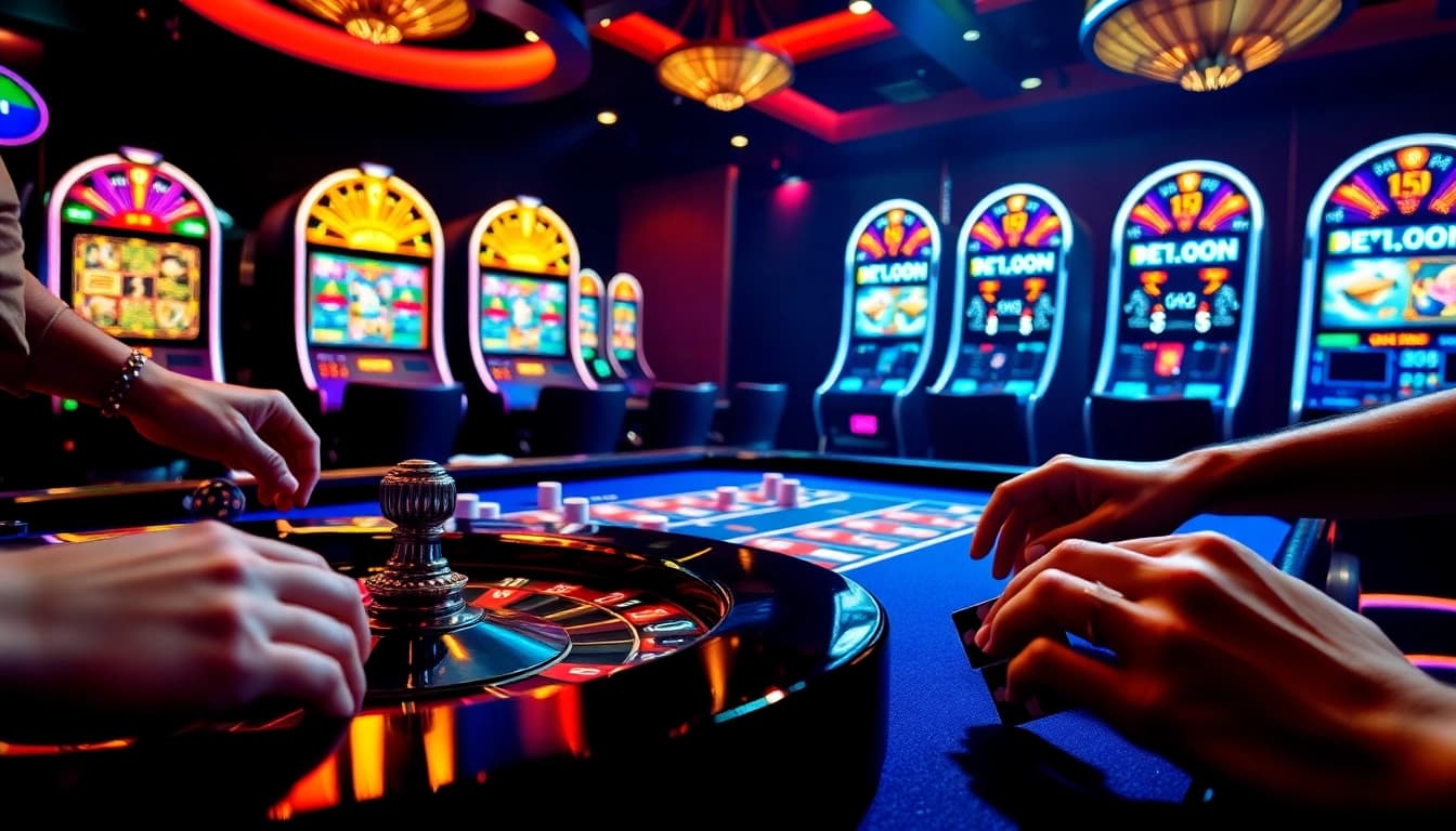 Engaging scene of gambling action at NEKATWIN, featuring vibrant casino tables and exciting games.