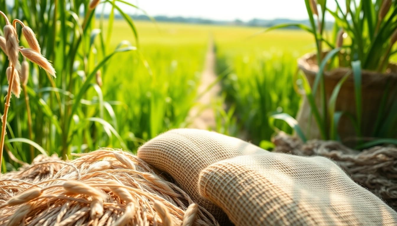 Jute plant showcasing its fiber texture in a verdant agricultural setting.