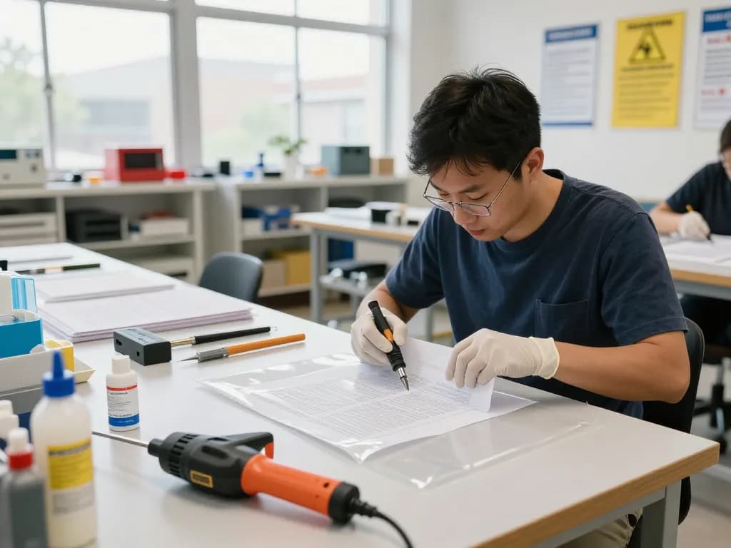 Bóc giấy ép plastic by a professional technician in a document restoration workshop, showcasing effective plastic removal techniques.