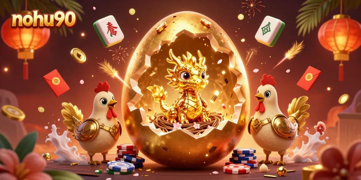 Experience thrilling gameplay with nohu90, featuring a golden dragon amidst poker chips and festive elements.