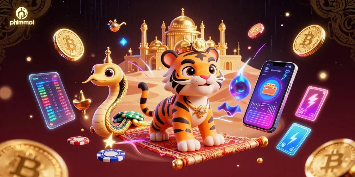 Engage in phimmoi's thrilling world of cryptocurrencies with a vibrant 3D casino scene.