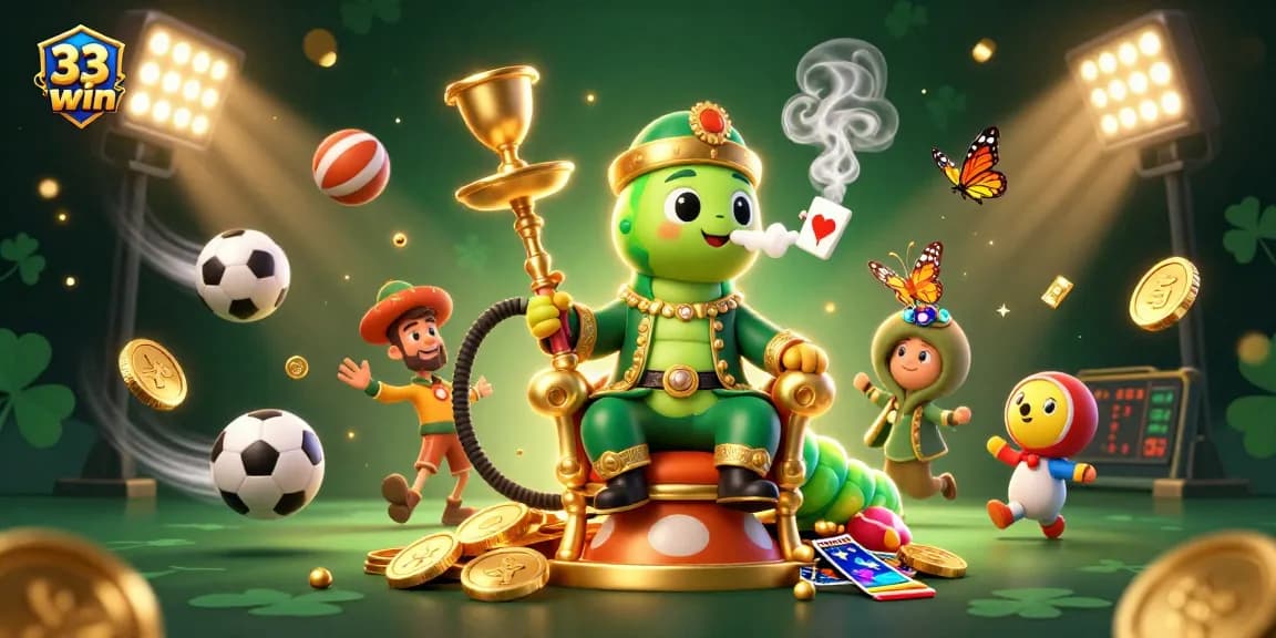 Engage with 33win in a vibrant 3D casino world filled with games, trophies, and excitement.