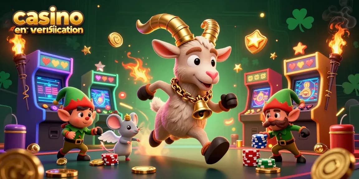 Gagnez avec un casino en ligne sans vérification grâce à l'animation festive et ludique d'un Krampus animé entouré d'elfes farceurs.