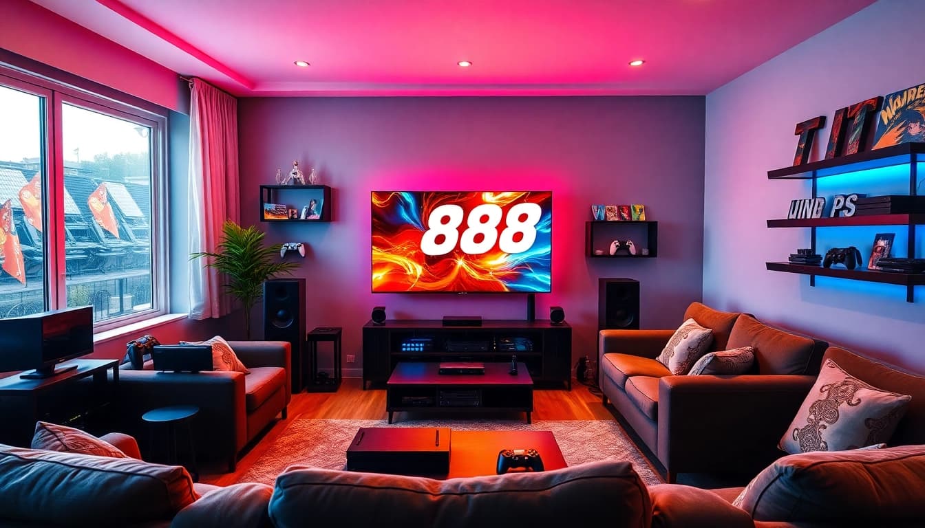 Engaging TV88 gaming setup featuring a large TV and cozy environment.