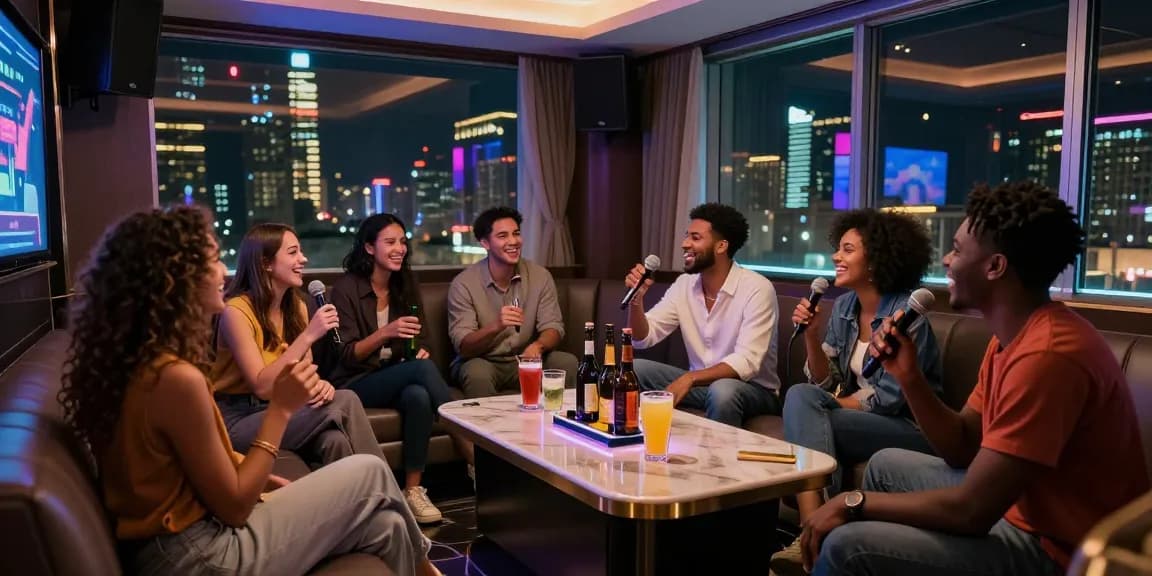 강남구구단 프리미엄 노래방에서 즐거운 시간을 보내는 친구들