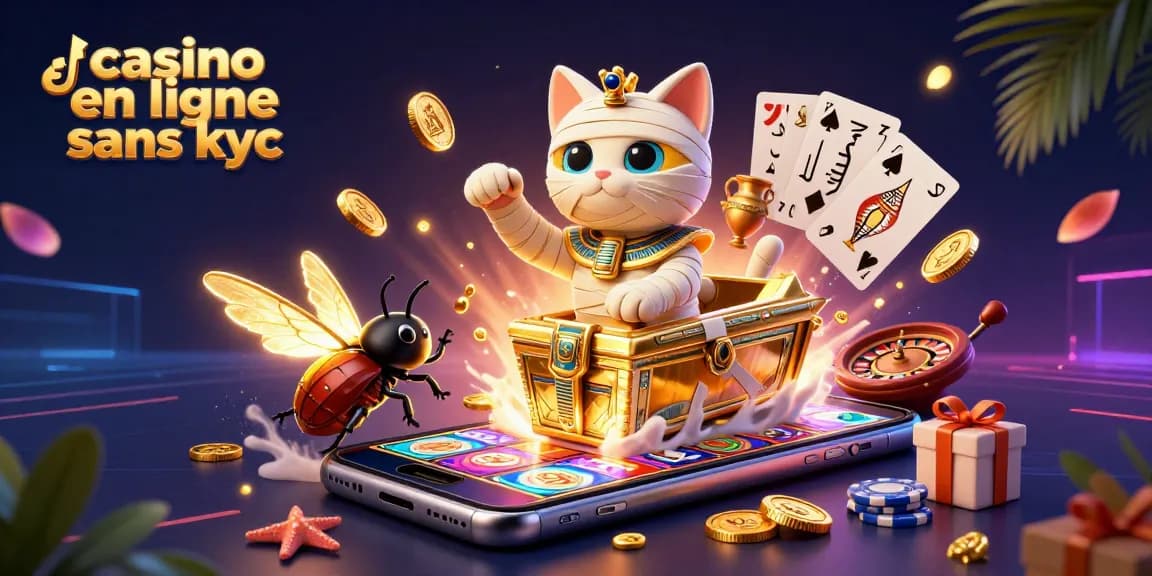 Le casino en ligne sans kyc où le chat momie joue aux cartes dans un décor animé.