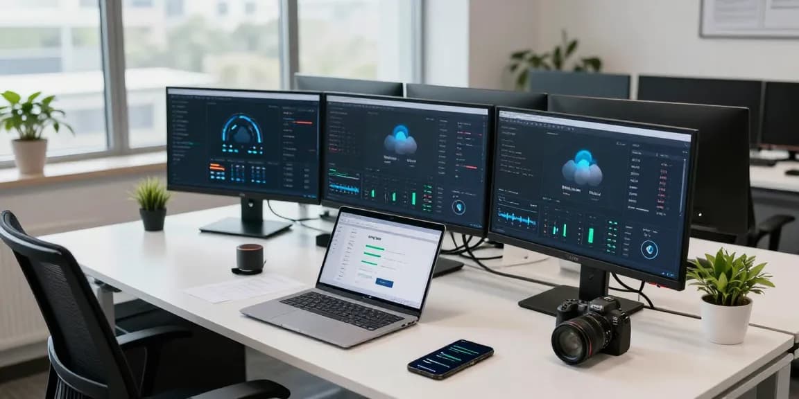 Cloud mining service performance metrics on multiple screens in professional crypto workspace.
