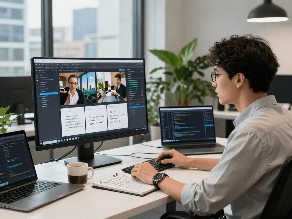AI detector analysis in a modern workspace showing software interface and data insights