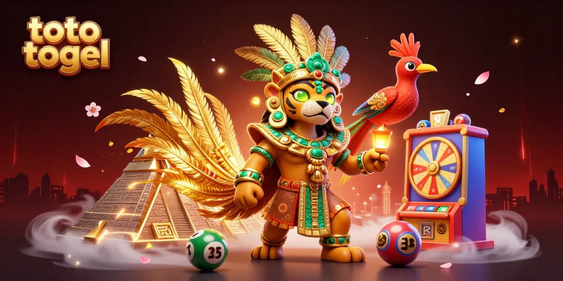 Menangkan toto togel dengan mesin lotere penuh warna dan karakter unik dalam ilustrasi kasino.