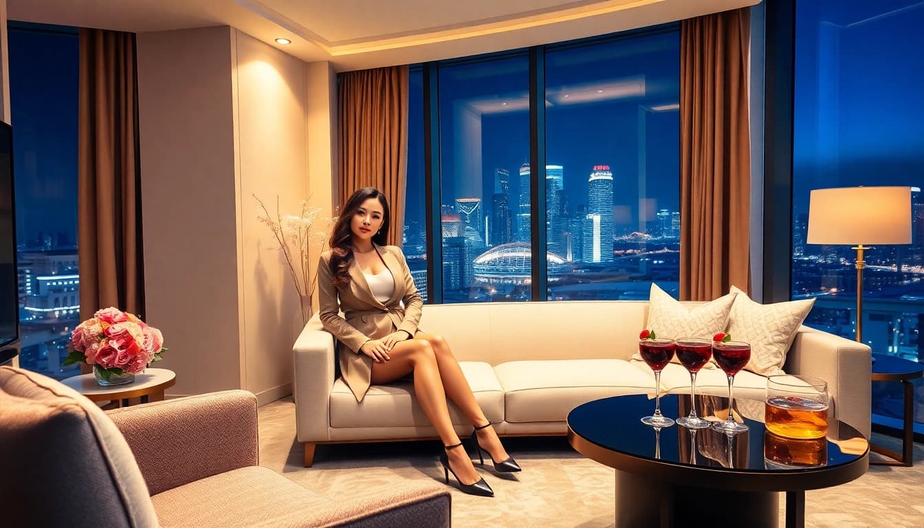Singapore escort in a luxurious hotel suite, exuding elegance and sophistication.