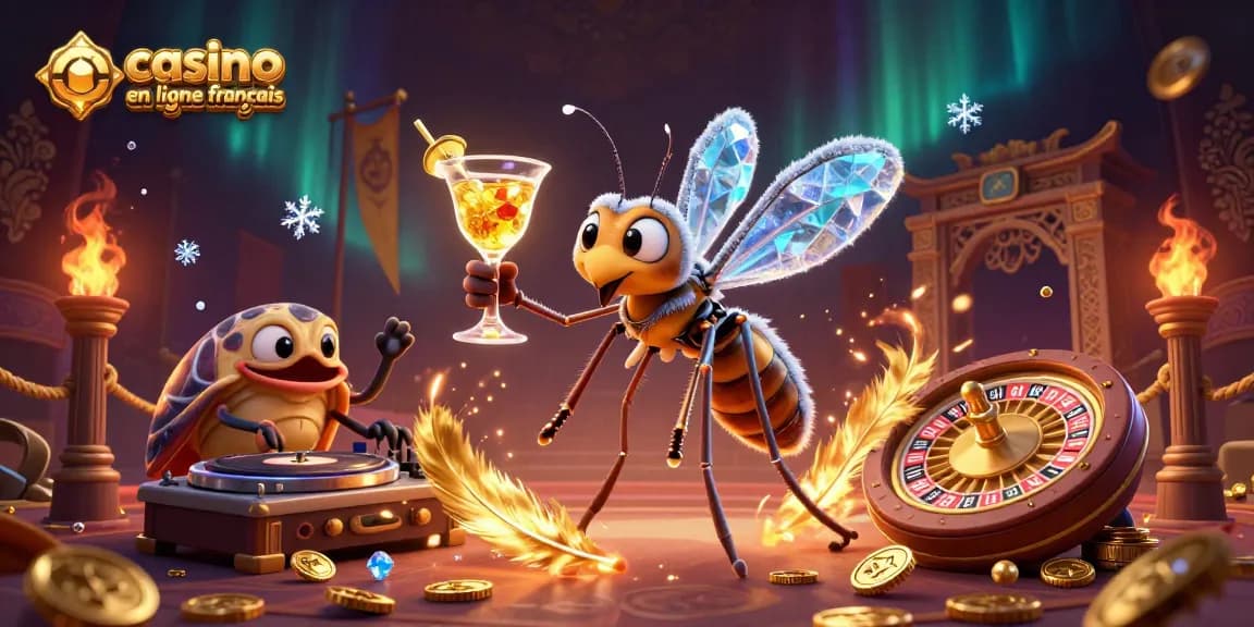 Vivez l'excitation du casino en ligne français avec un moustique mascotte, un DJ trilobite et une roulette en or.
