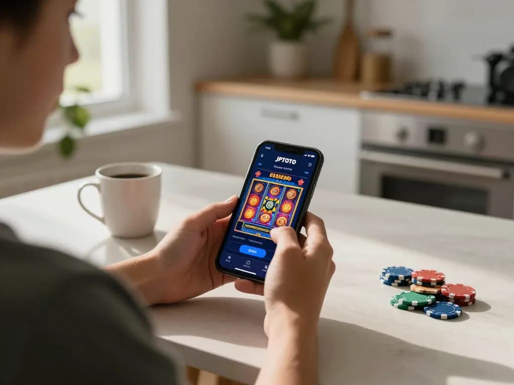 Engaging gameplay on JPTOTO mobile app showcasing vibrant slot game action at home