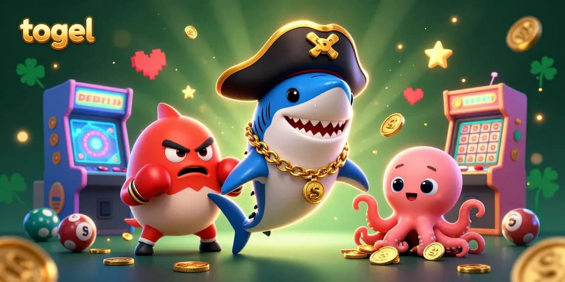 Engage in togel excitement with a vibrant illustration featuring a winning shark and playful octopus.