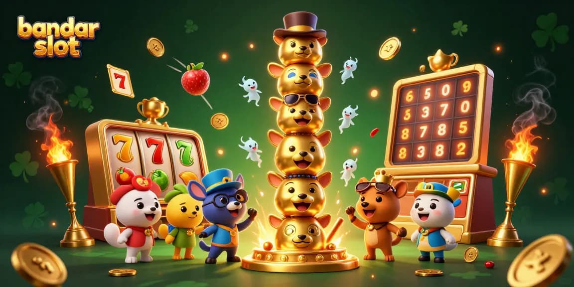 Experience thrilling wins with bandar slot, showcasing a vibrant 3D casino scene featuring dynamic slot elements.