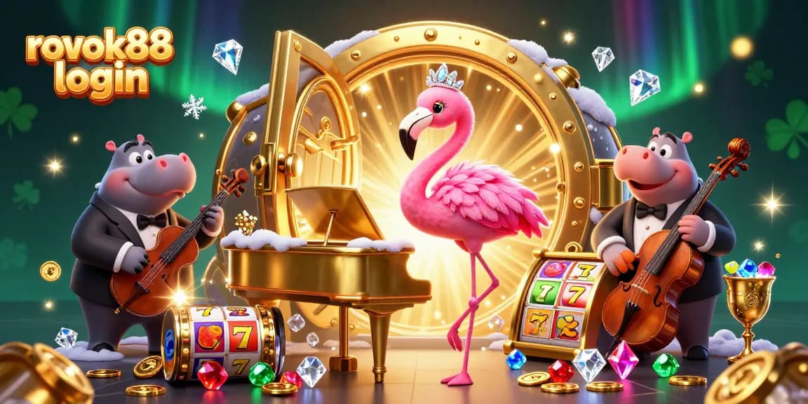 Experience the excitement of rokok88 login with a vibrant casino scene full of slot elements and characters.