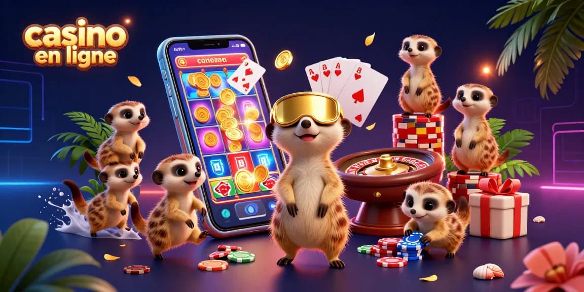 Les suricates gèrent un casino en ligne coloré avec des jeux de cartes et des machines à sous dynamiques.