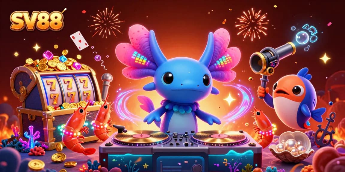 Experience the excitement of SV88 gaming with vibrant characters celebrating big wins in a casino atmosphere.