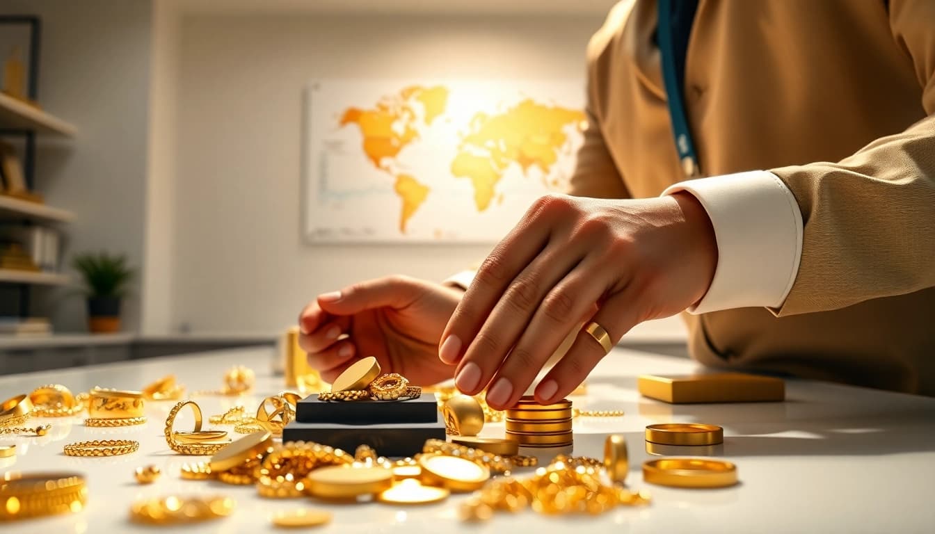 Compro oro a distanza: esperto gioielliere esamina gioielli in un ambiente professionale.