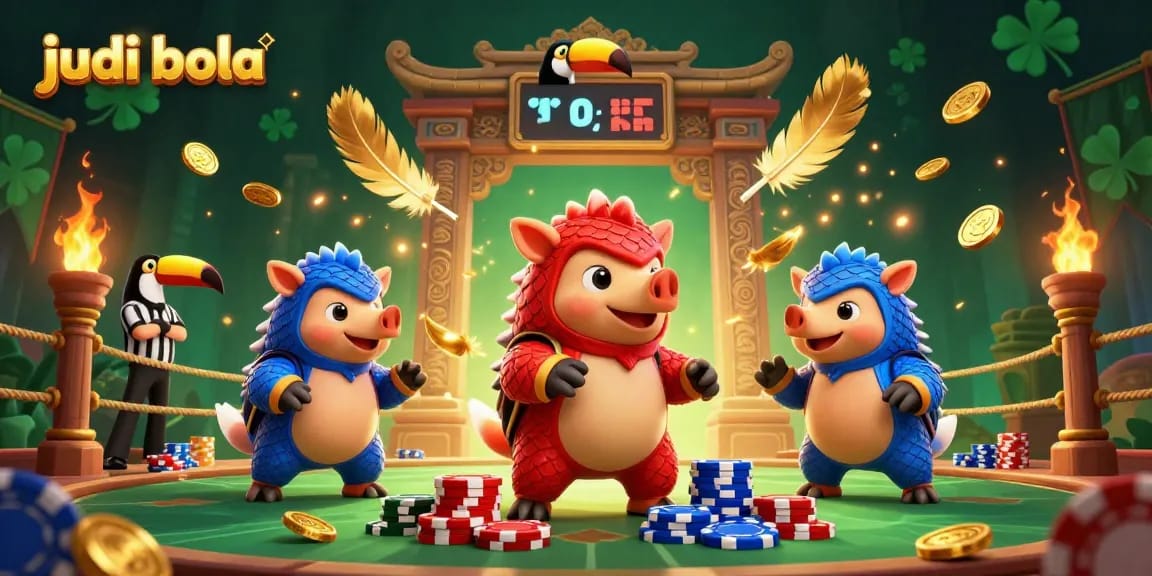 Experience judi bola action with rival pangolins in dynamic casino scene, featuring vibrant elements and exciting gameplay.