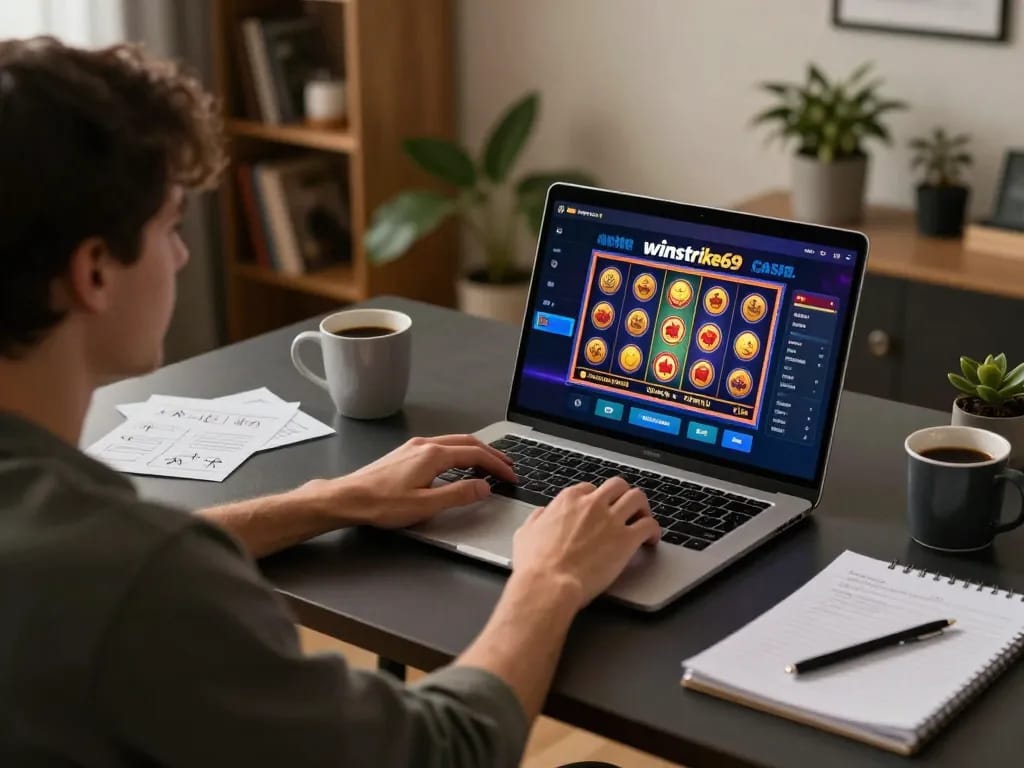 Engaging online gaming on winstrike69 with strategic notes, cozy home workspace