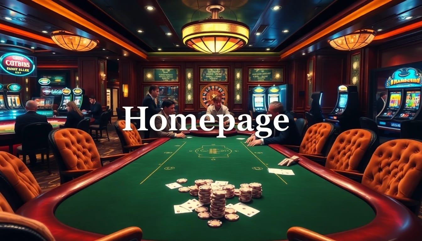 Exciting gambling action around a poker table on a luxurious casino Homepage