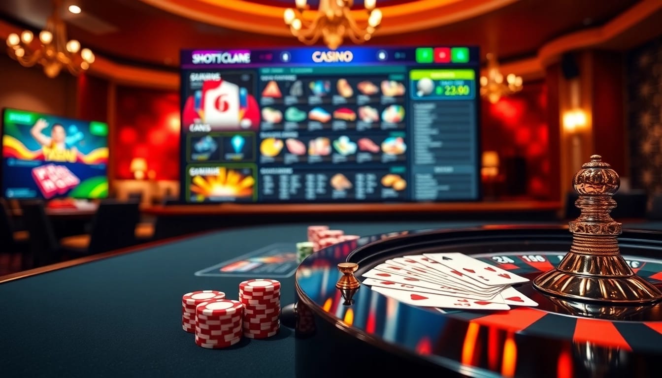 Scène passionnante de jeux en ligne dans un casino en ligne avec des jetons de poker et une roulette.