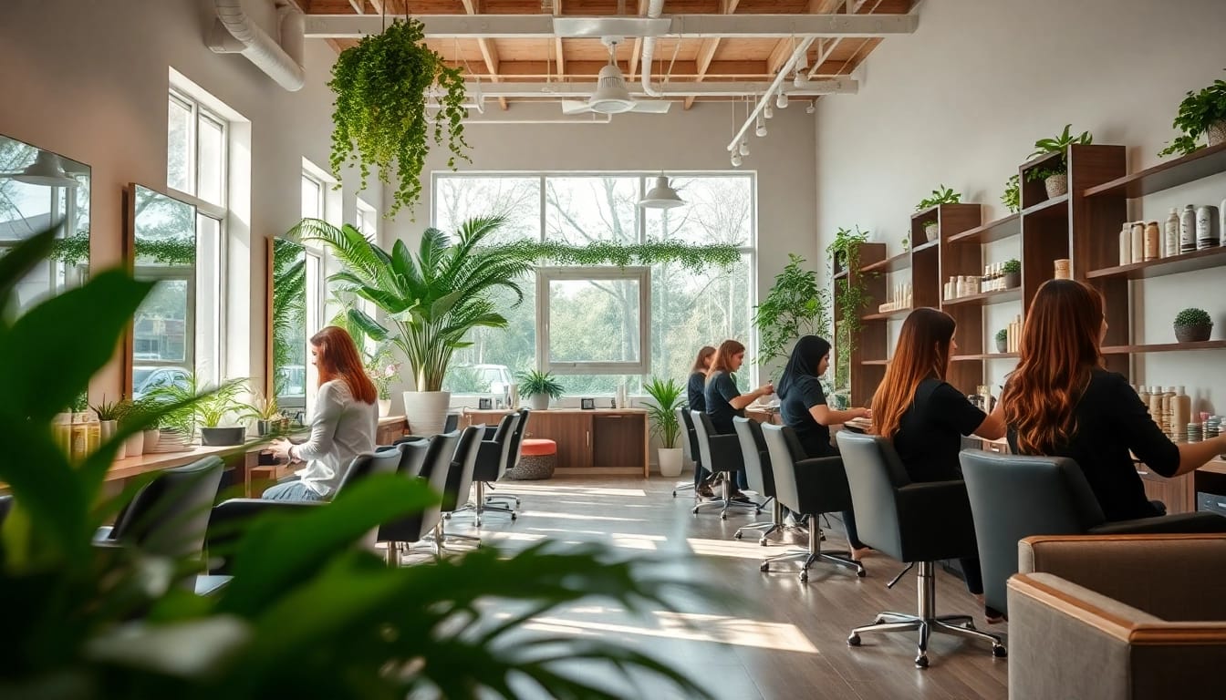 Omnia Salon showcasing expert hairstylists creating stunning hair transformations in a relaxing environment.