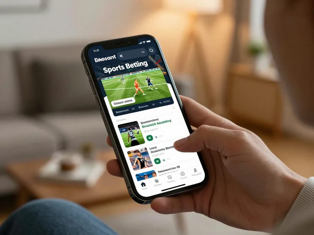 Okfun user placing sports bets on smartphone in a cozy home setting, highlighting dynamic gambling experience