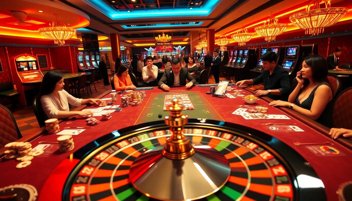 Engage in a thrilling casino experience with nohu-themed poker chips and vibrant cards.