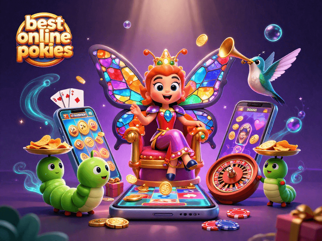 Experience the thrill of best online pokies with vibrant characters and dynamic game elements in a captivating scene.
