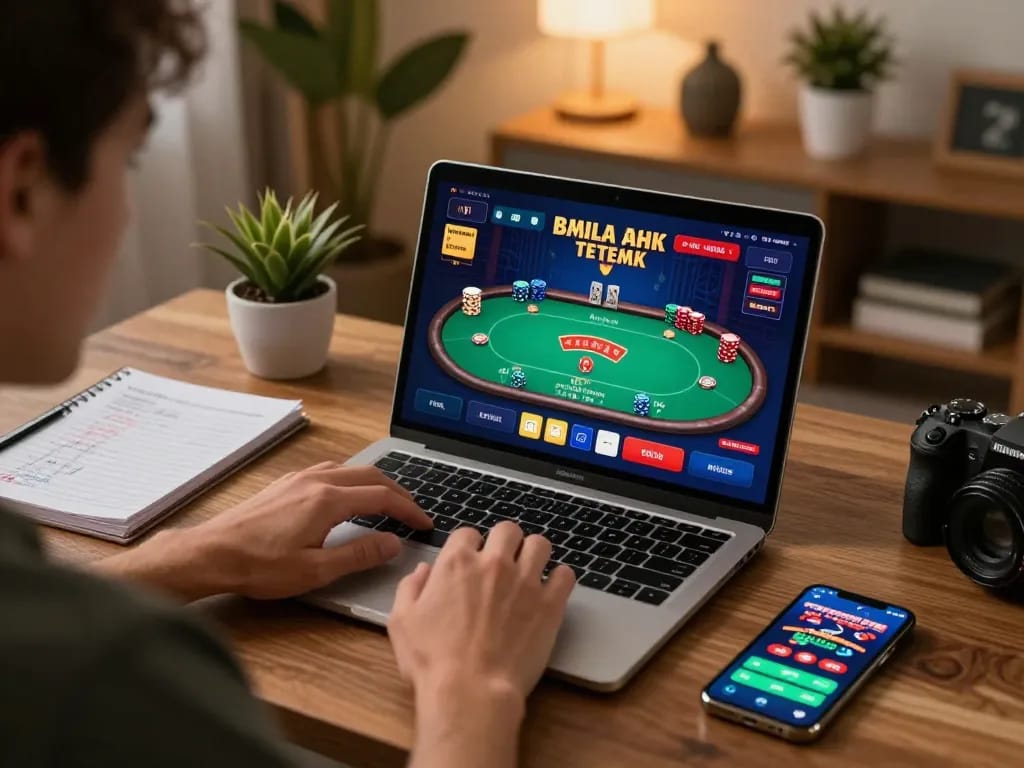 Engaged player using fb88 platform for online casino gaming at home, showcasing strategy and interaction.