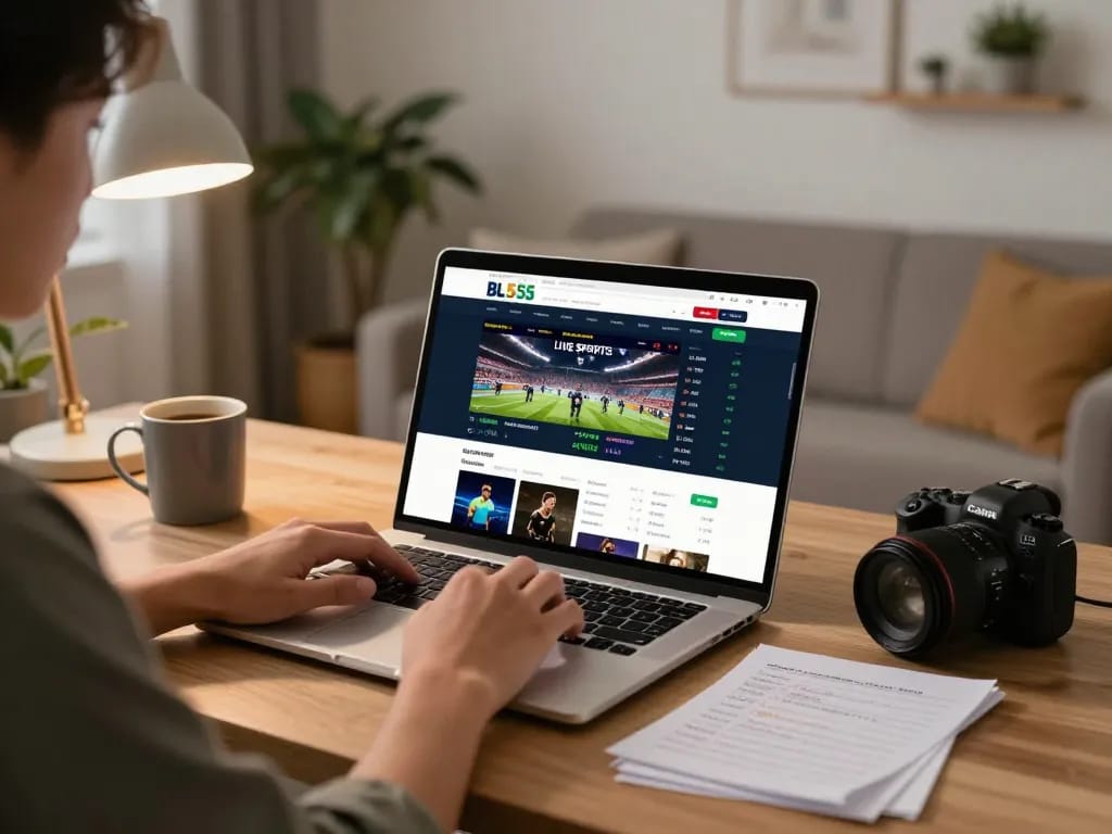 Engaging online betting experience on BL555 with a player reviewing live sports odds at home.
