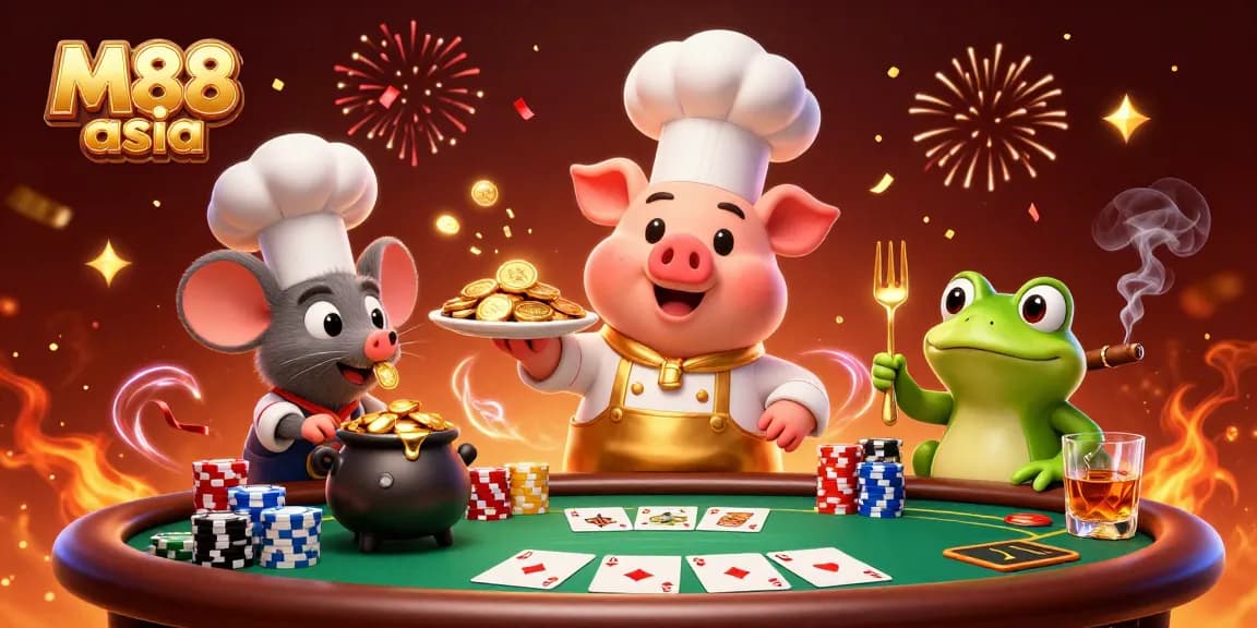 Experience thrilling gameplay at M88 asia with a lively casino scene packed with excitement and gold.