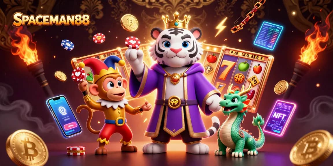 Experience thrilling gameplay with SPACEMAN88's vibrant slot gaming scene, featuring a white tiger and golden monkey.