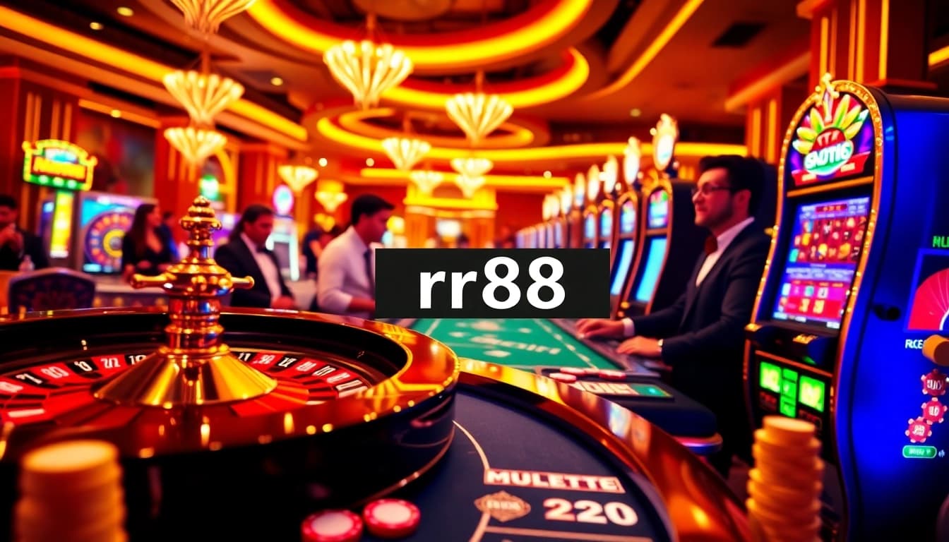 Engaging gamblers at a casino table featuring the rr88 link amidst vibrant gaming elements.