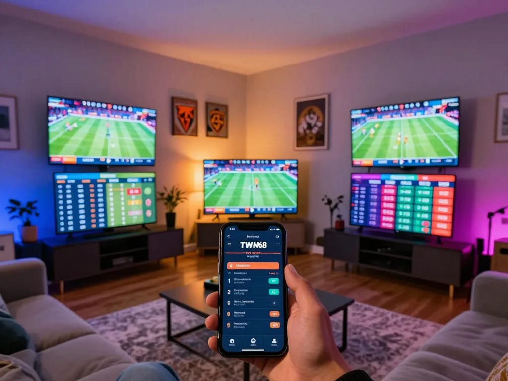 TWIN68 sportsbook app in action during a thrilling live sports betting session at home.