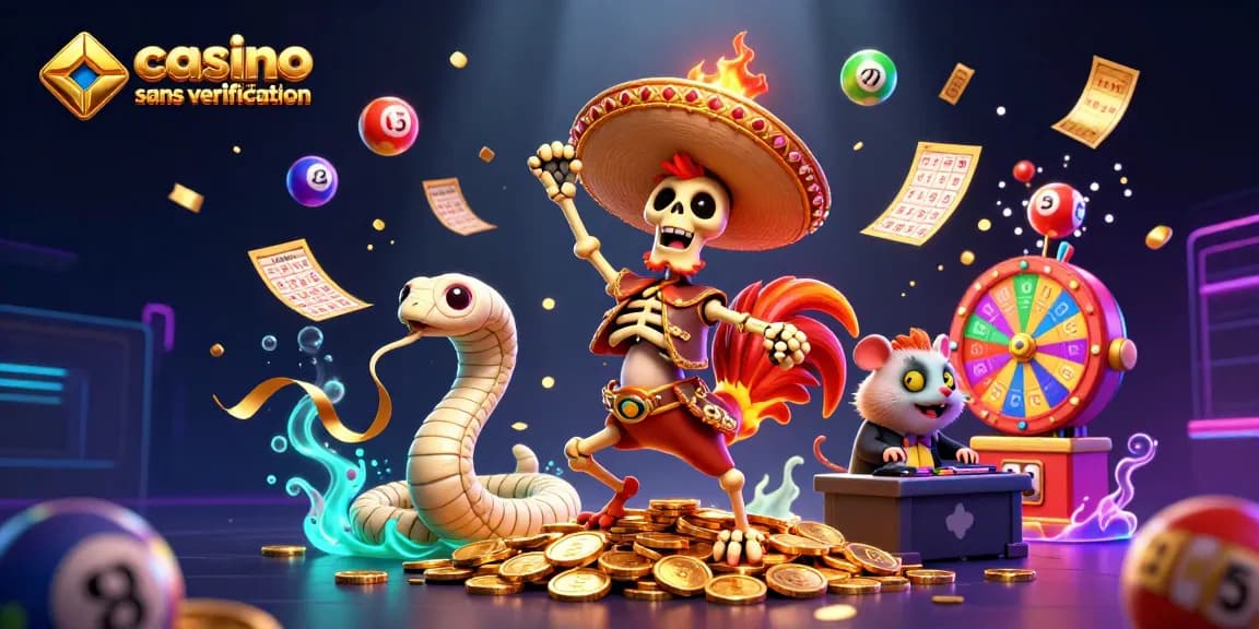 Jouez au casino en ligne sans vérification avec des personnages animés célébrant autour d'un tas d'or.