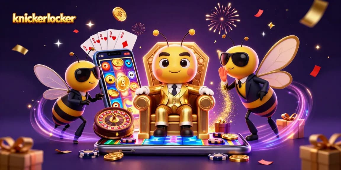 knickerlocker showcases an exciting casino scene with a mob boss bee, slot games, and festive elements.