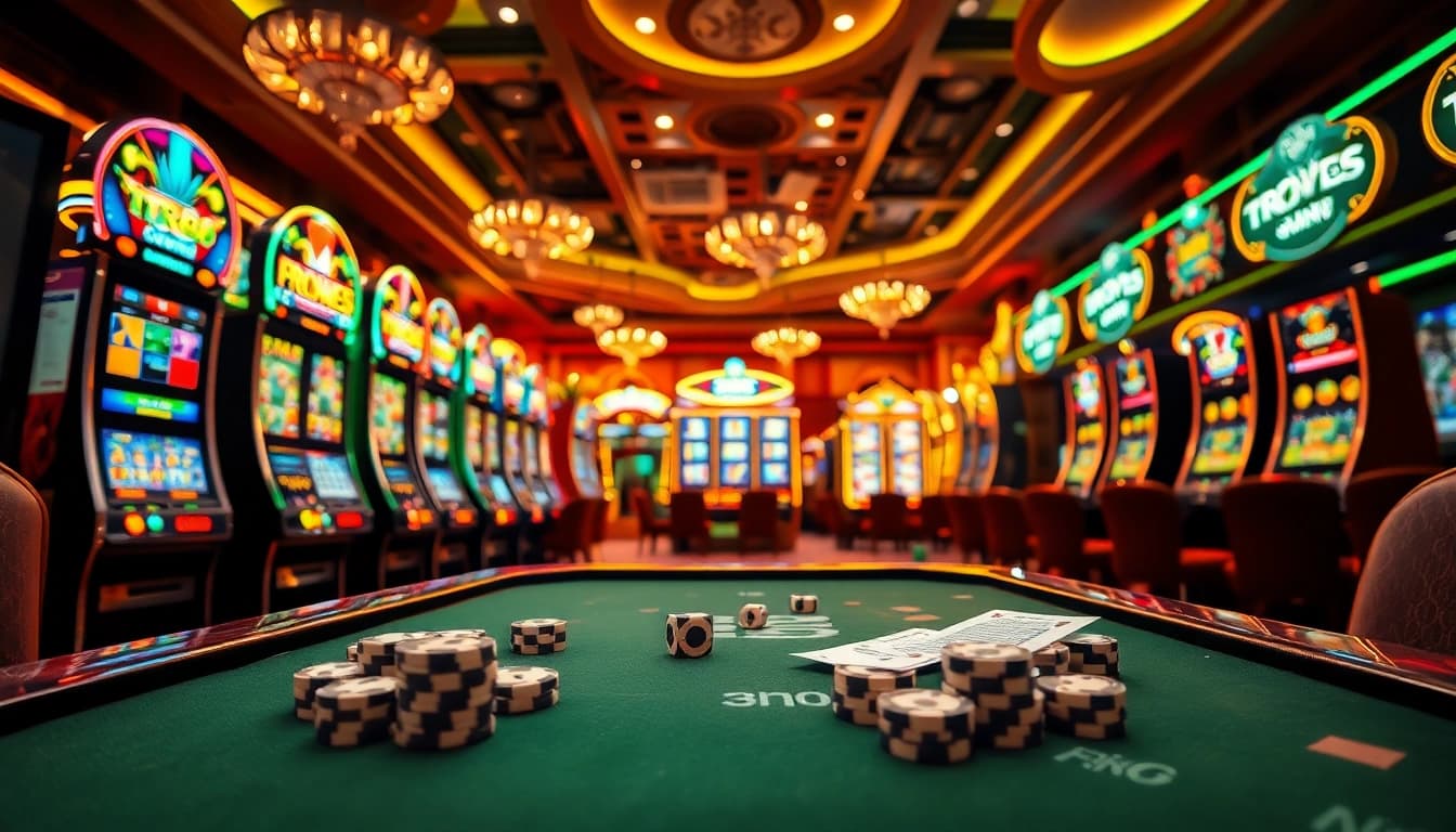 Experience the thrill of TR88 nổ hũ slot machines in an elegant casino setting filled with action.