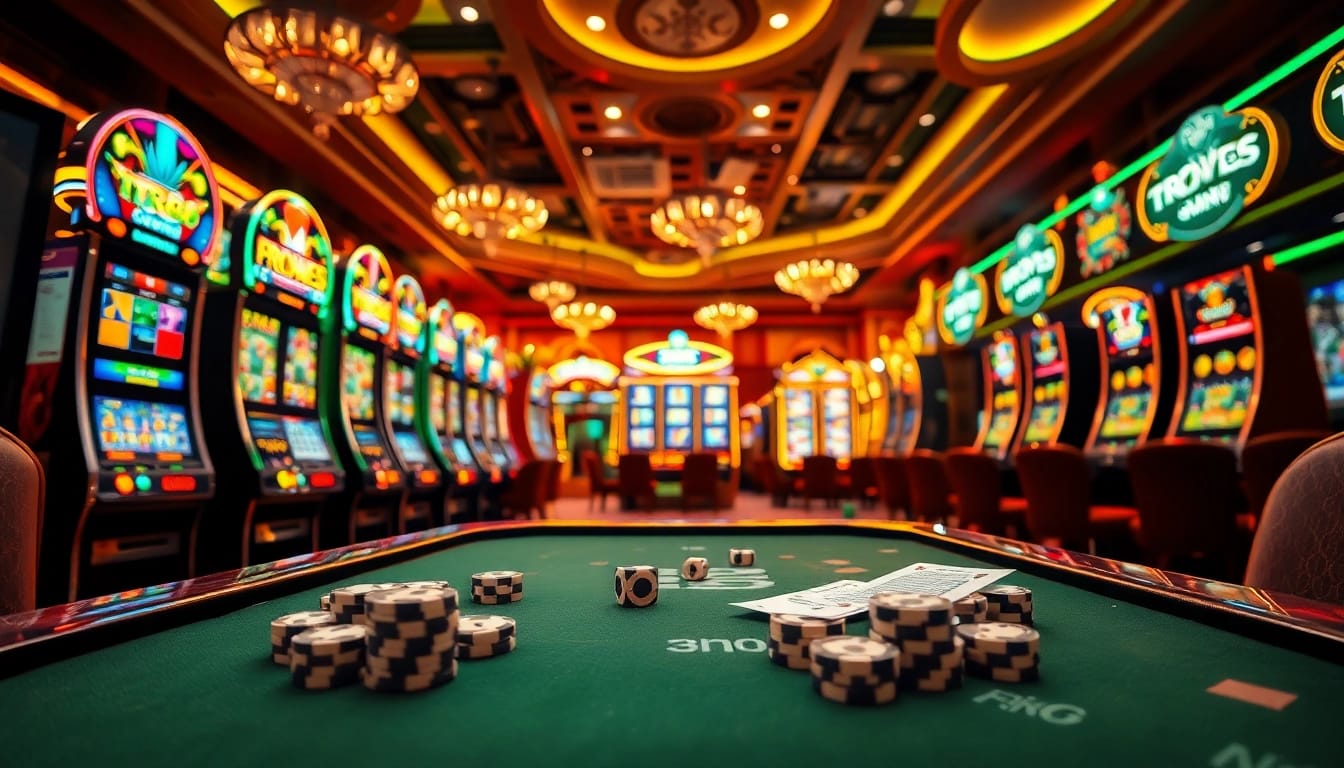 Experience the thrill of TR88 nổ hũ slot machines in an elegant casino setting filled with action.