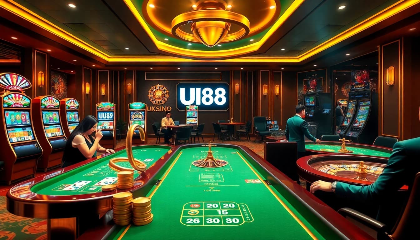 Players enjoying thrilling games at UU88.com in a vibrant online casino setting.