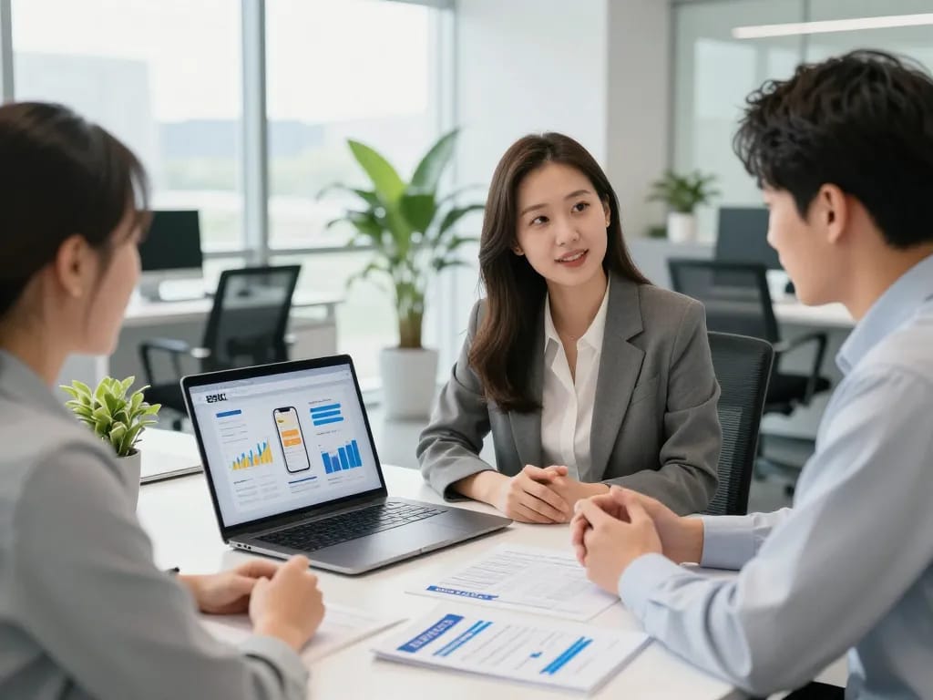 현대 사무실에서 전문가와 함께하는 폰테크 나라 상담.