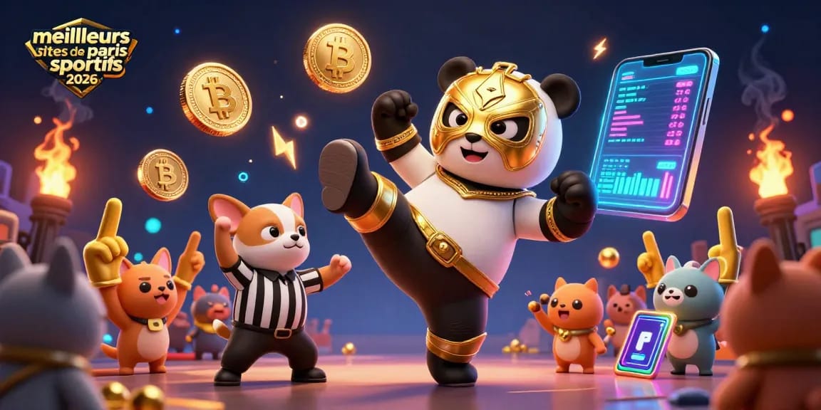 Les meilleurs sites de paris sportifs 2026 en pleine action, avec des personnages animés et des éléments de pari dynamique.