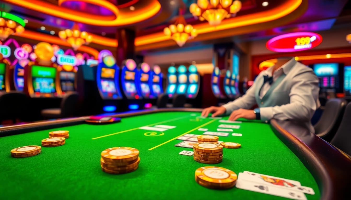 Experience excitement at PS99 with luxurious casino tables and vibrant betting action.