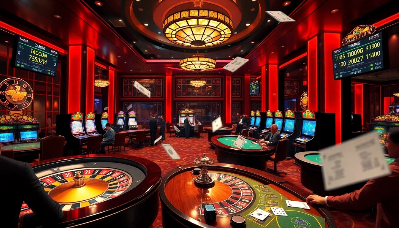 Experience the thrill of 7mcn with casino tables, vibrant action, and luxury decor.