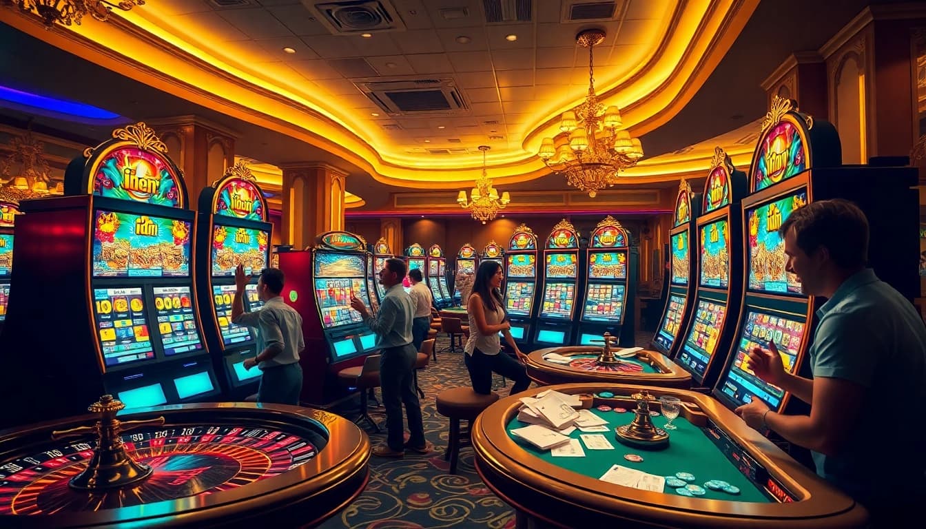 Engaging players enjoying idn slot machines in a vibrant casino atmosphere filled with excitement.