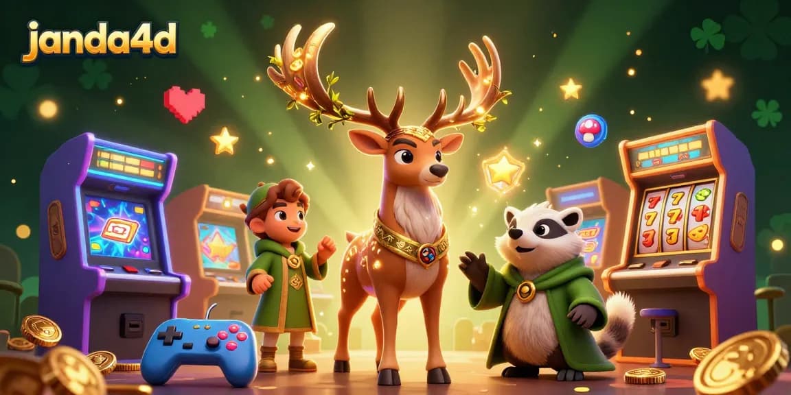 Karakter janda4d bermain slot online dengan mesin dan simbol menarik dalam ilustrasi 3D yang kaya detail.