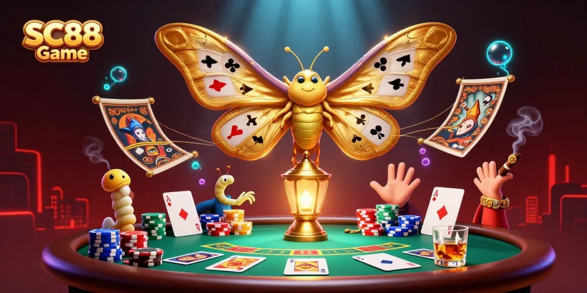 Experience the thrill of SC88 Game at a vibrant casino scene filled with cards and chips.